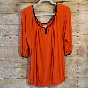 Old Navy Orange Blouson Raglan Top 3/4 Sleeves Banded Bottom Scoop Neck EUC XL
